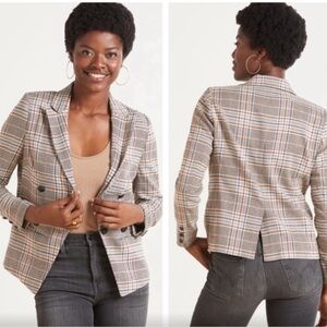 Evereve Thompson Multi-Plaid Double-Breasted Blazer